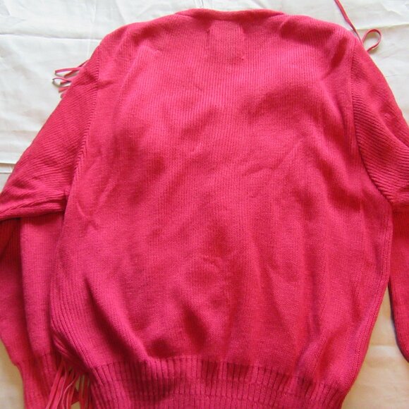 Womens Vtg Pioneer Wear Western Leather Fringed and Beaded Sweater Sz XL - Picture 6 of 6